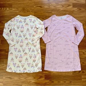 2x Carter’s Girls Size 8-10A Long Sleeve Nightgown Set Purple White Hearts EUC!